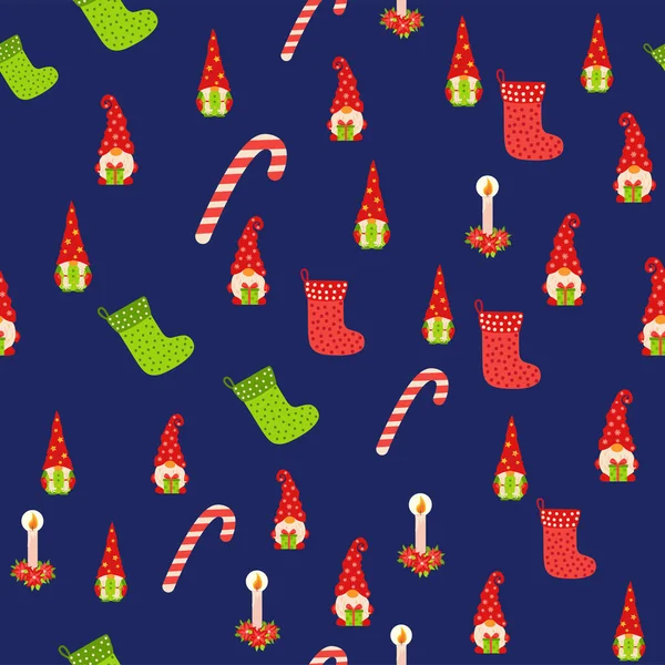 Weihnachten Hintergrund Mit Gnome Zuckerrohr Und Strümpfe Packpapier Und Hintergrundbild — Stockvektor