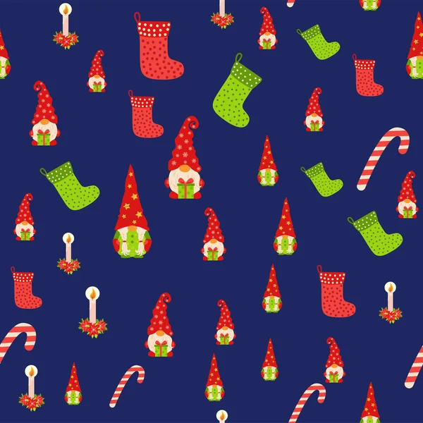 Weihnachten Hintergrund Mit Gnome Zuckerrohr Und Strümpfe Packpapier Und Hintergrundbild — Stockvektor