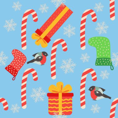 Noel desensiz şeker kamışı, hediye, çorap, ispinoz kuşu. Noel ambalaj kağıdı.