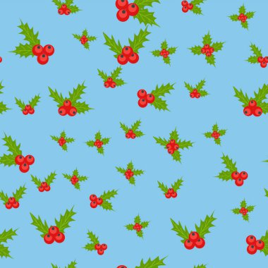 Ökse otlu, ladin dallı, yeşil yapraklı ve meyveli kusursuz Noel deseni.