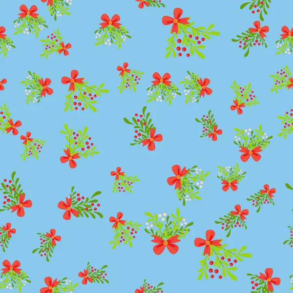 无缝隙图案 手绘浆果寄生 圣诞节花 包装纸 固定产品装饰的重复背景 — 图库矢量图片