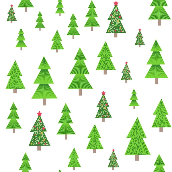 Christmas Tree Seamless Pattern Winter Forest Pine Trees Snowflakes Print — Stock Vector