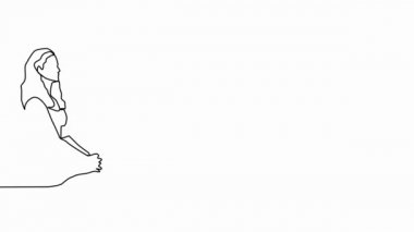 Sürekli bir çizgi çekme egzersizinin basit bir animasyonunu çizmek, insan yogaya başlar, sağlıklı bir yaşam tarzı, sağlık, spor, fitness...