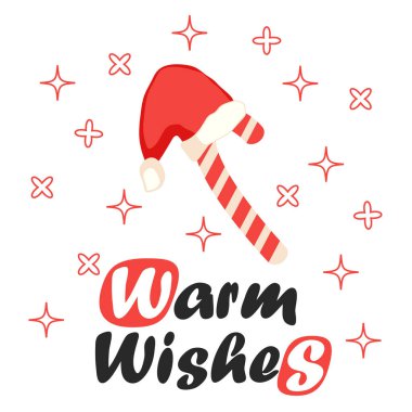 Noel ve Yeni Yıl kartpostallarında Noel şekeri bastonu, Noel Baba şapkası, kar taneleri ve hafif efektler.