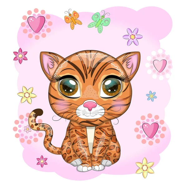 Bengálská Kočka Krásnýma Očima Kresleném Stylu Hybridní Barevná Ilustrace Pro — Stockový vektor