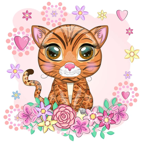 Bengal Cat Beautiful Eyes Cartoon Style Hybrid Colorful Illustration Children — Stock Vector