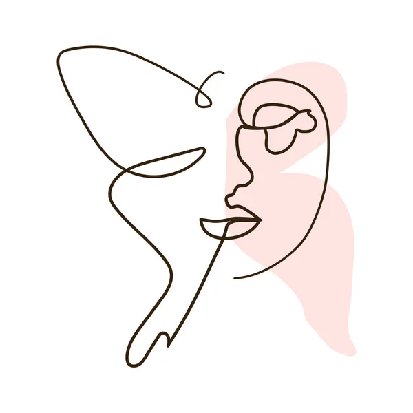 Les Femmes Font Face Avec Papillon Dessin Ligne Portrait Abstrait — Image vectorielle