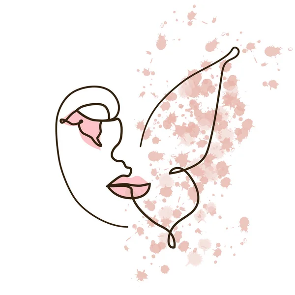 Les Femmes Font Face Avec Papillon Dessin Ligne Portrait Abstrait — Image vectorielle