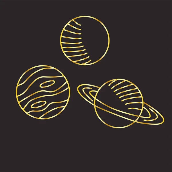 Set Planets Linear Icons Isolated Universe Concept Trending Gold Color — Vector de stock