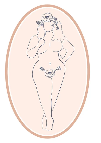 Silhouette Einer Frau Weiblicher Körper Körper Positiv Kosmetikkonzept Mit Blumen — Stockvektor