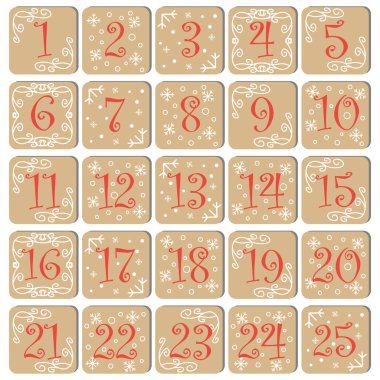 Noel takvimi zencefilli çörek gibi. Noel kurabiyeleri. Mutlu Noeller kart şablonu