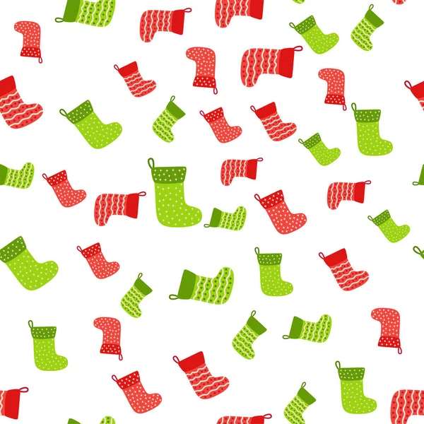 Weihnachten Hintergrund Mit Grünen Roten Strümpfen Geschenkpapier Und Hintergrundbild Nahtloses — Stockvektor