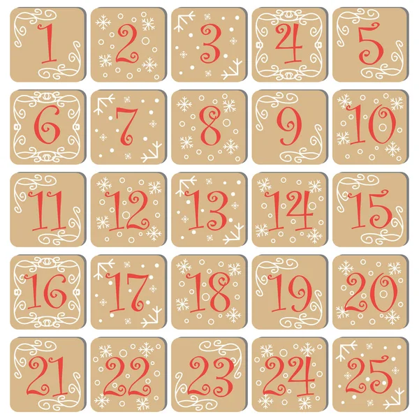 Calendario Adviento Navidad Como Pan Jengibre Galletas Navidad Feliz Tarjeta — Vector de stock