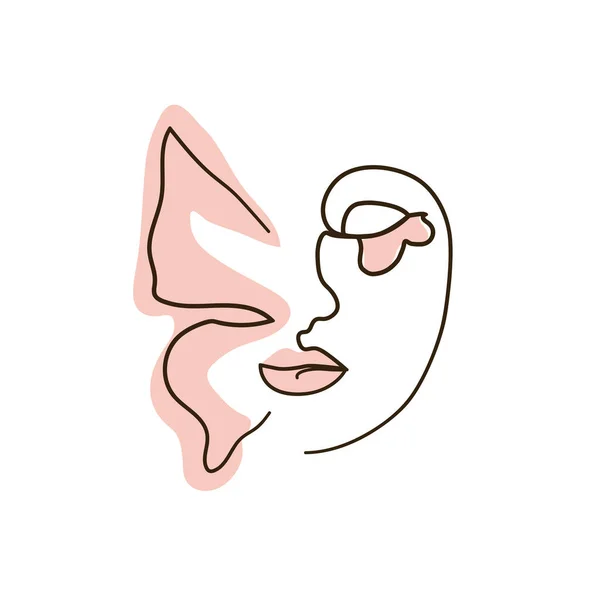 Les Femmes Font Face Avec Papillon Dessin Ligne Portrait Abstrait — Image vectorielle