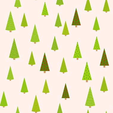 Karda Çam ve Ağaçlar 'ın olduğu kusursuz kış desenleri. Kozalaklı Orman. Noel Dekorasyonu.