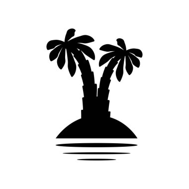 Tropik palmiye ağaçları, siyah siluetler ve beyaz arkaplan üzerindeki dış hatlar. Palmiye ağacı simgesi siyah siluet