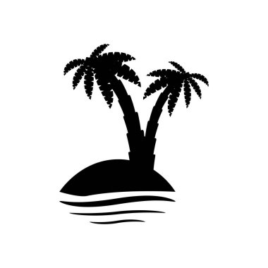 Tropik palmiye ağaçları, siyah siluetler ve beyaz arkaplan üzerindeki dış hatlar. Palmiye ağacı simgesi siyah siluet