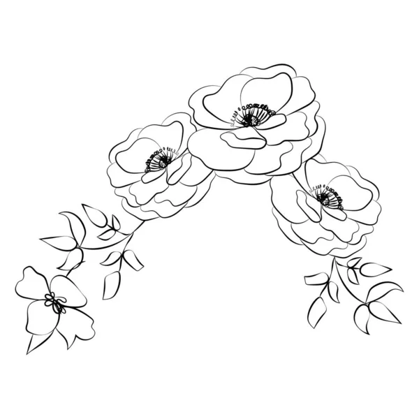 Sommergarten Blühende Blumen Einfarbige Illustration Skizze Handgezeichnet — Stockvektor