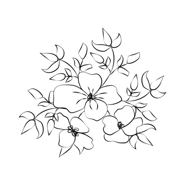 Summer Garden Blooming Flowers Monochrome Illustration Sketch Hand Drawn — Stock Vector