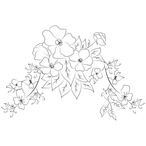 Sommergarten Blühende Blumen Einfarbige Illustration Skizze Handgezeichnet — Stockvektor