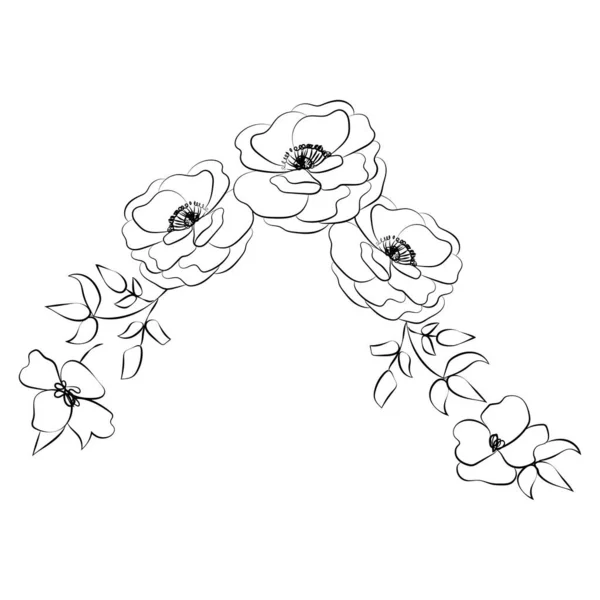 Sommar Trädgård Blommande Blommor Enfärgad Illustration Skiss Handritade — Stock vektor