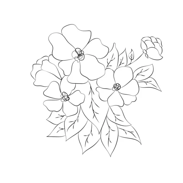 Sommar Trädgård Blommande Blommor Enfärgad Illustration Skiss Handritade — Stock vektor