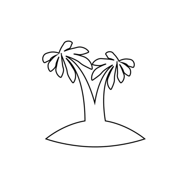 Морской Остров Растениями Пальмами Черными Силуэтами Белом Фоне — стоковый вектор