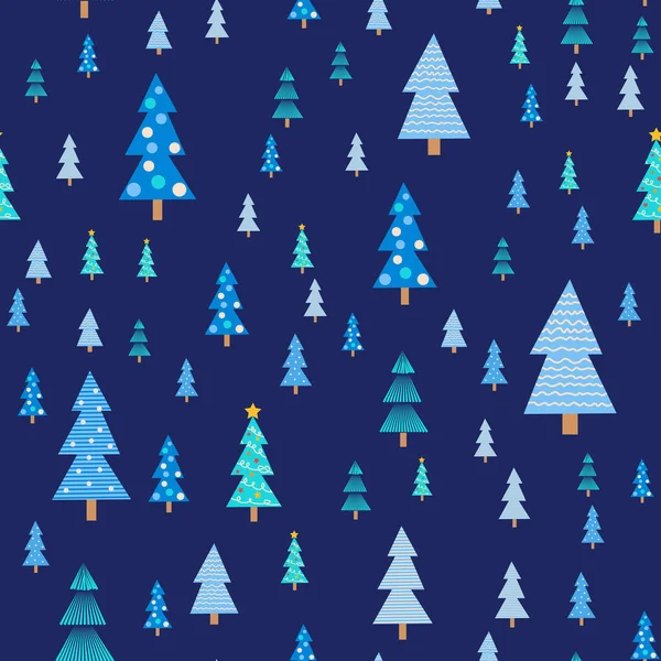 Голубая Рождественская Елка Бесшовная Зимний Лес Сосны Снежинки Празднование Нового — стоковый вектор