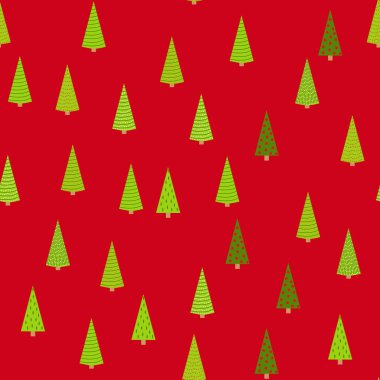 Karda Çam ve Ağaçlar 'ın olduğu kusursuz kış desenleri. Kozalaklı Orman. Noel Dekorasyonu.