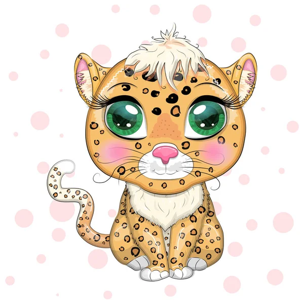 Leopard Mit Schönen Augen Cartoon Stil Bunte Illustration Für Kinder — Stockvektor