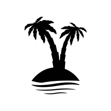 Tropik palmiye ağaçları, siyah siluetler ve beyaz arkaplan üzerindeki dış hatlar. Palmiye ağacı simgesi siyah siluet
