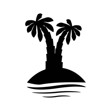 Tropik palmiye ağaçları, siyah siluetler ve beyaz arkaplan üzerindeki dış hatlar. Palmiye ağacı simgesi siyah siluet