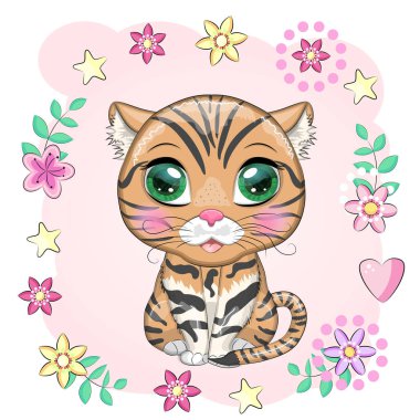 Çizgi film tarzında güzel gözleri olan siyah ayaklı bir kedi. Çocuklar için renkli bir tasvir. Felis nigripes kedi karakteristik benekleri ve renkleri ile