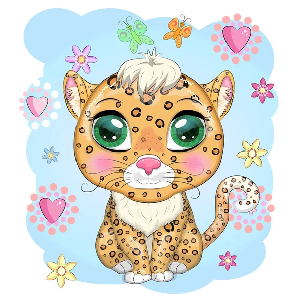 Leopardo Com Belos Olhos Estilo Cartoon Ilustração Colorida Para Crianças — Vetor de Stock
