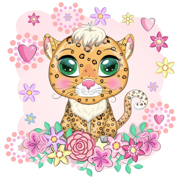 Leopardo Com Belos Olhos Estilo Cartoon Ilustração Colorida Para Crianças — Vetor de Stock