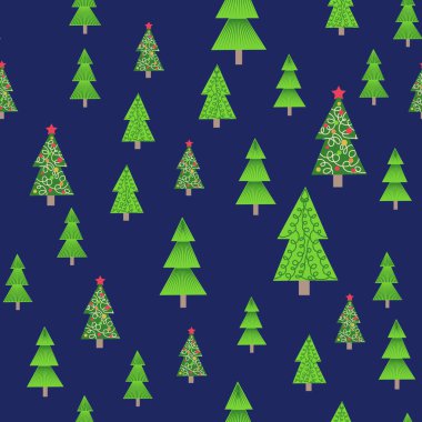 Noel ağacı pürüzsüz desen. Kış ormanı, çam ağaçları ve kar taneleri. Kumaş, ambalaj kağıdı ya da duvar kağıdı için baskı. Yeni yılı kutluyoruz. Noel deseni.