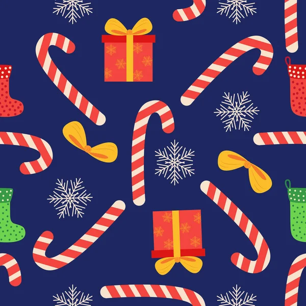 圣诞无缝图案与糖果手杖 牛翅鸟 圣诞包装纸 — 图库矢量图片