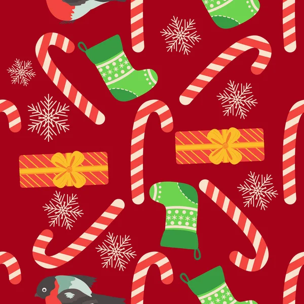 圣诞无缝图案与糖果手杖 牛翅鸟 圣诞包装纸 — 图库矢量图片
