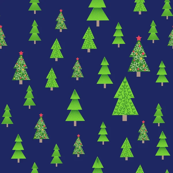 Árvore Natal Sem Costura Padrão Floresta Inverno Pinheiros Flocos Neve — Vetor de Stock