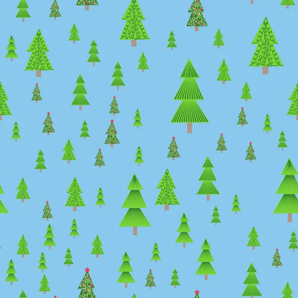 Árbol Navidad Patrón Sin Costura Bosque Invierno Pinos Copos Nieve — Vector de stock