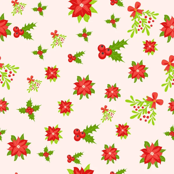 Patrón Sin Costuras Con Flores Poinsettia Dibujadas Mano Ramas Florales — Vector de stock