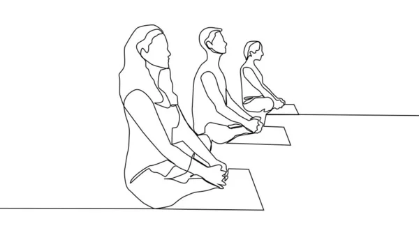 男人坐在莲花体位时练习瑜伽 连续线绘图 — 图库矢量图片