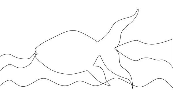 Kontinuální Čára Kreslení Ryb Vln — Stockový vektor