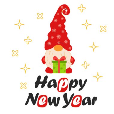 İçinde cüceler olan bir Noel kartı. Kış tatili için kart. Noel ve Mutlu Yıllar illüstrasyonları. Moda tasarım şablonu.