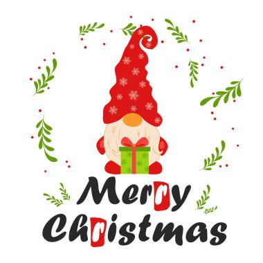 İçinde cüceler olan bir Noel kartı. Kış tatili için kart. Noel ve Mutlu Yıllar illüstrasyonları. Moda tasarım şablonu.