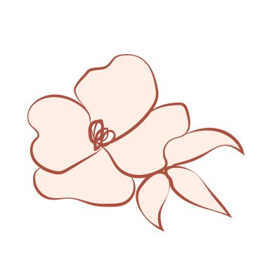 Resim kahverengi bej çıplak çiçek, bir çizgi çizimi, çizgi sanatı, modern illüstrasyon ve sanat, doğa ve bitkiler minimalist tasarım