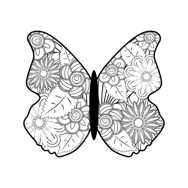 Ručně Kreslený Obrázek Motýla Dekorativní Abstraktní Kreslící Prvek Omalovánky Pro — Stockový vektor