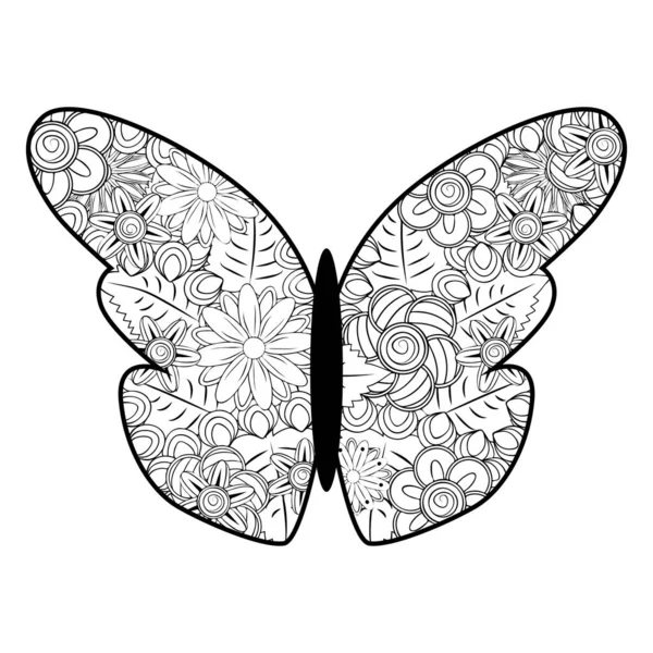 Hand Drawn Zentangle Butterfly Illustration Decorative Abstract Doodle Design Element — Stock Vector