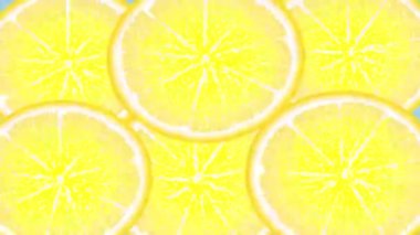 Sulu limon çemberleri döner, görünür ve kaybolur, suya düşer. Turuncu, kırmızı, sarı, yeşil meyve