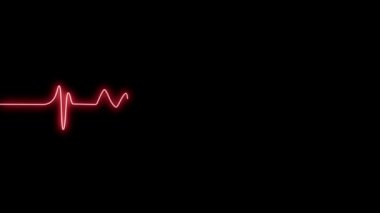 Karanlık bir arka planda kendi kendine çizilen kırmızı çizgi Neon 'un kalp atışı. Mat parlaklık ile neon titreşim işareti.